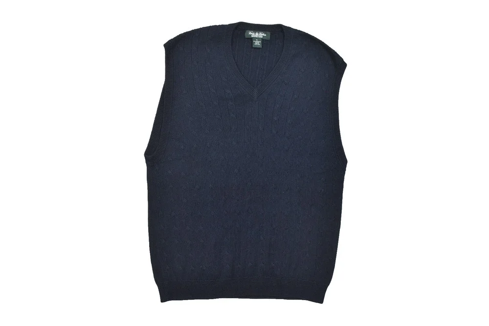 Brooks Brothers Country Club Sweater Vest XL Navy Blue Cable Knit 100% Mercerize